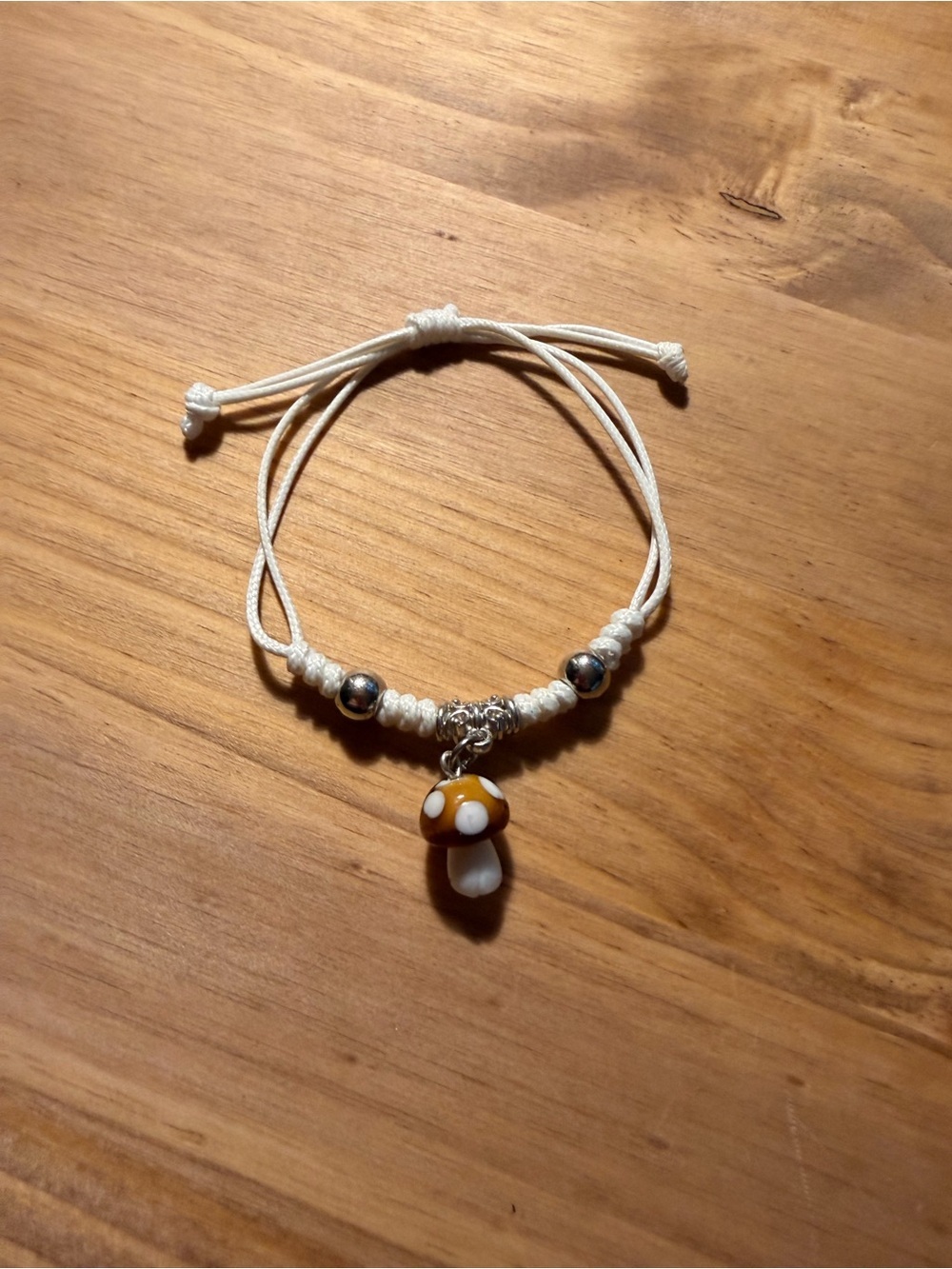 White Cord Bracelet with Mushroom Charm